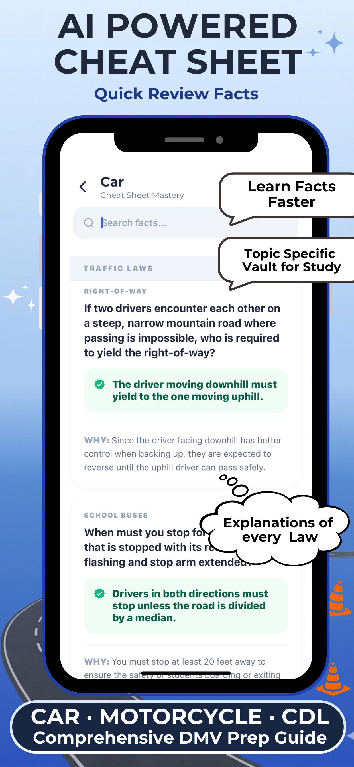 DMV Permit Test Prep Cheat Sheet